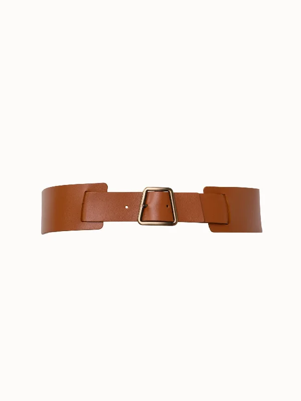 Unique brass studded belt-Trapezoid Buckle Leather Waist Belt