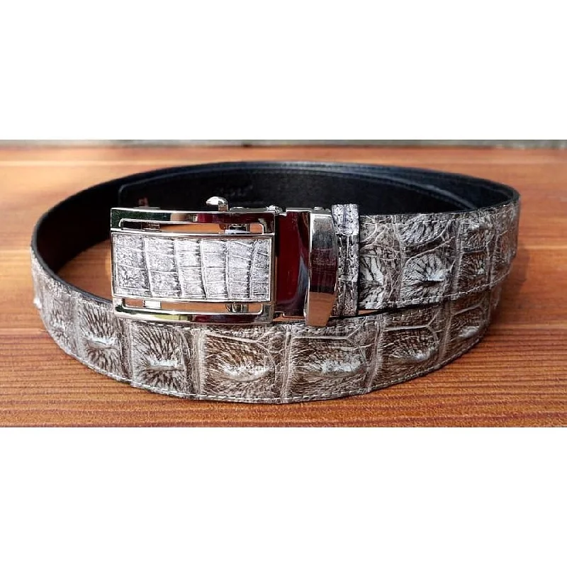 Modern silver fabric belt-Vintage Grey Genuine Crocodile Belt