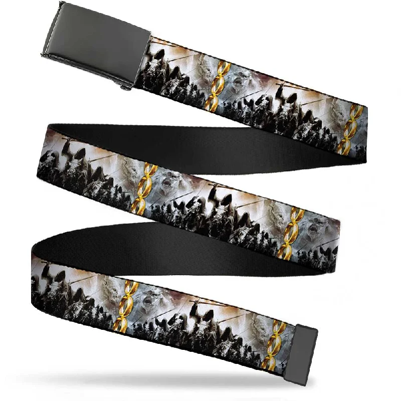 Elegant white leather belt-Web Belt Blank Black Buckle - 9-Ringwraiths Attack/3-Rings/Orcs Webbing