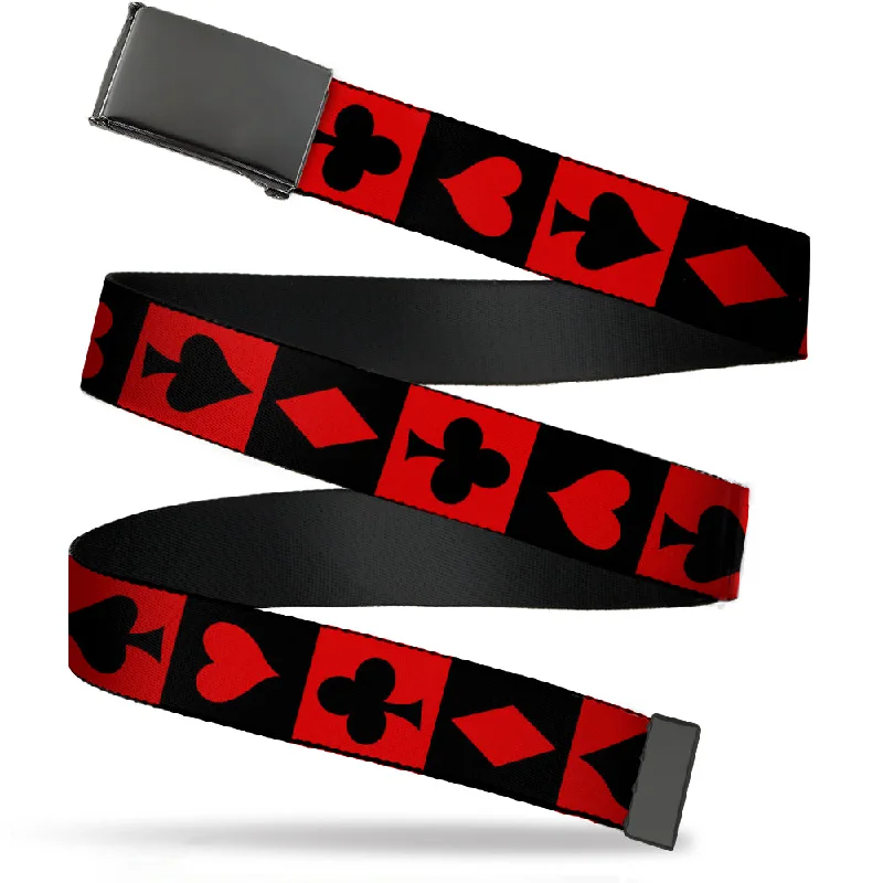 Modern gold suede belt-Web Belt Blank Black Buckle - Alice in Wonderland Card Suits Red/Black Webbing