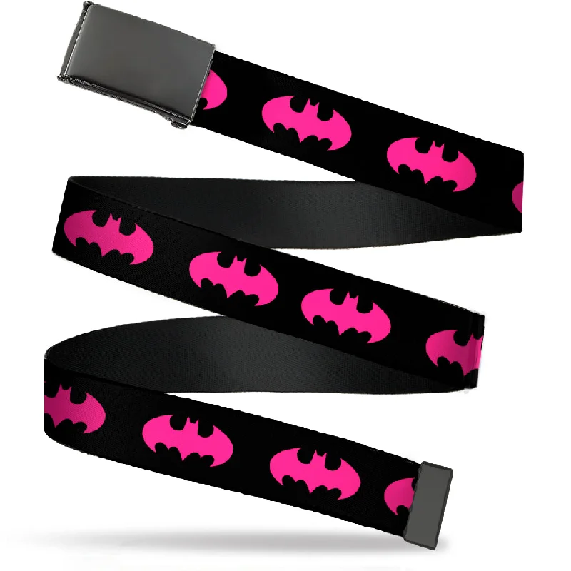 Handcrafted corduroy striped belt-Web Belt Blank Black Buckle - Batman Signal Black/Fuchsia Webbing