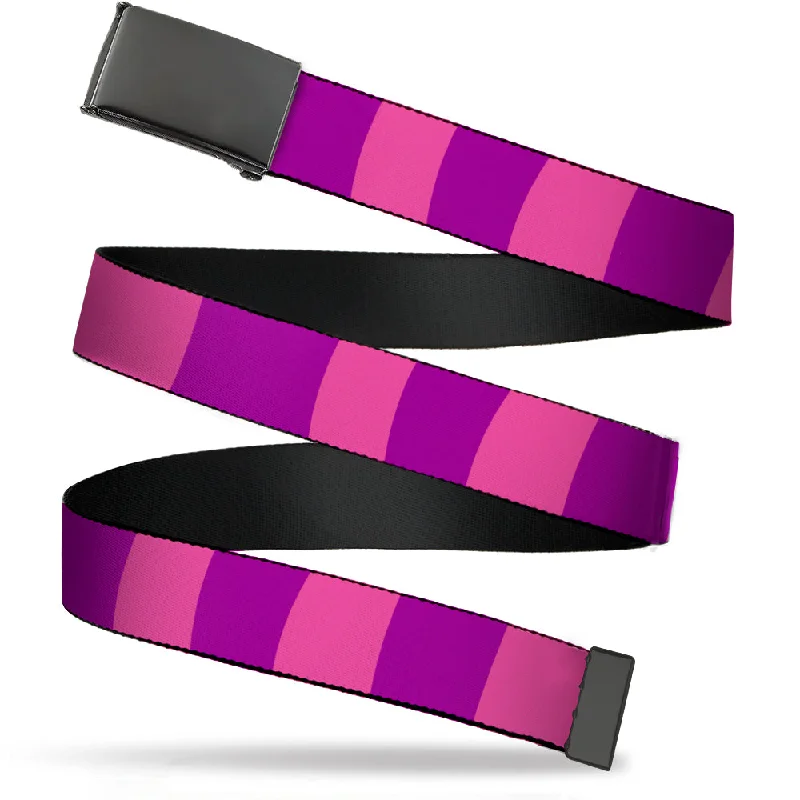 Minimalist gray leather belt-Web Belt Blank Black Buckle - Cheshire Cat Stripe Pink/Purple Webbing