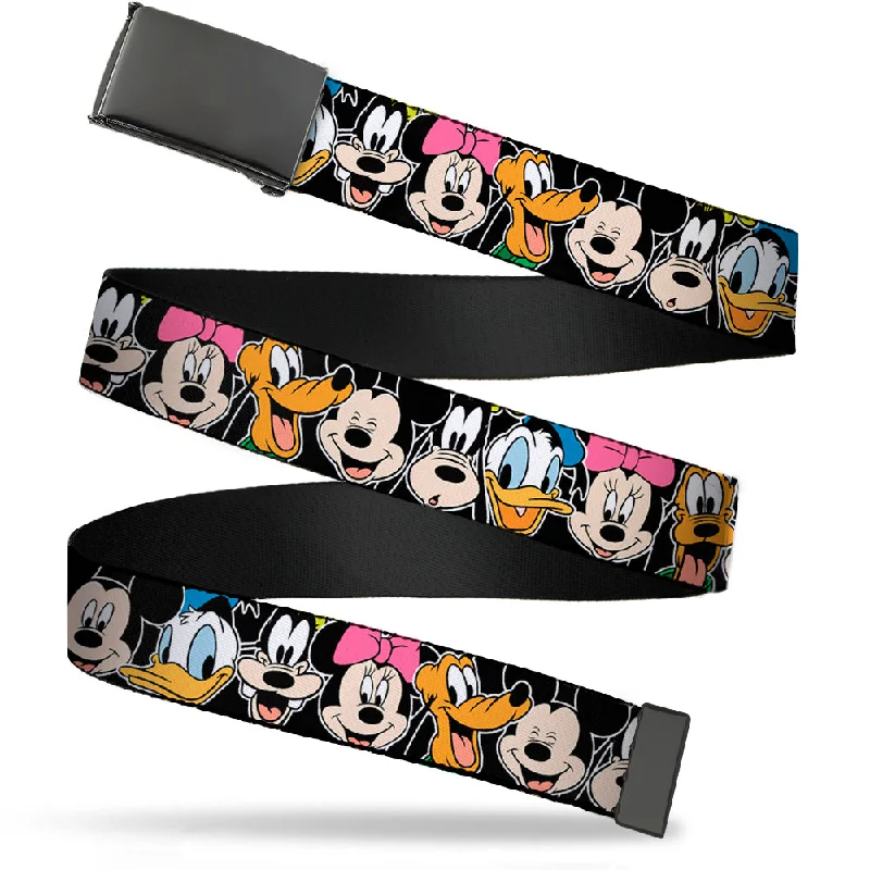 Contemporary elastic leather belt-Web Belt Blank Black Buckle - Classic Disney Character Faces Black Webbing