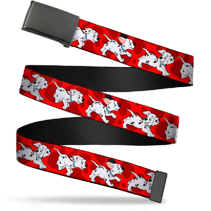 Wide suede cowboy belt-Web Belt Blank Black Buckle - Dalmatians Running/Paws Reds/White/Black Webbing