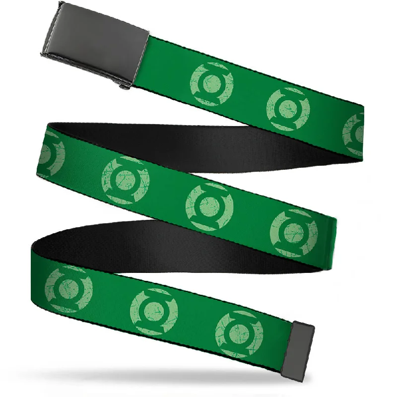 Wide canvas studded belt-Web Belt Blank Black Buckle - Green Lantern Logo Weathered Greens Webbing