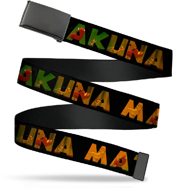 Handmade leather fringe belt-Web Belt Blank Black Buckle - HAKUNA MATATA Black/Lion King Scenes Webbing