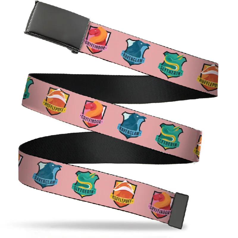 Contemporary black nylon belt-Web Belt Blank Black Buckle - Harry Potter Team Spirit House Icons Pinks Webbing