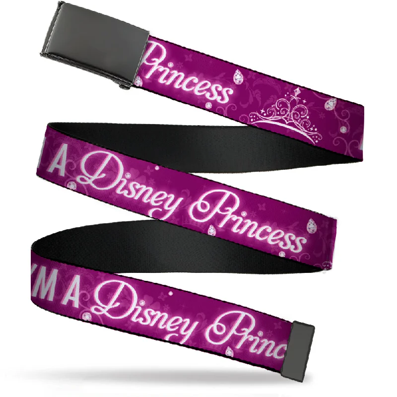 Elegant patent black belt-Web Belt Blank Black Buckle - I'M 99.9% SURE I'M A DISNEY PRINCESS Pinks/White Webbing