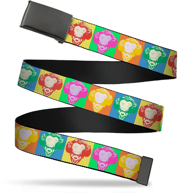 Elegant white patent belt-Web Belt Blank Black Buckle - It Pennywise Smiling Color Block Multi Color Webbing