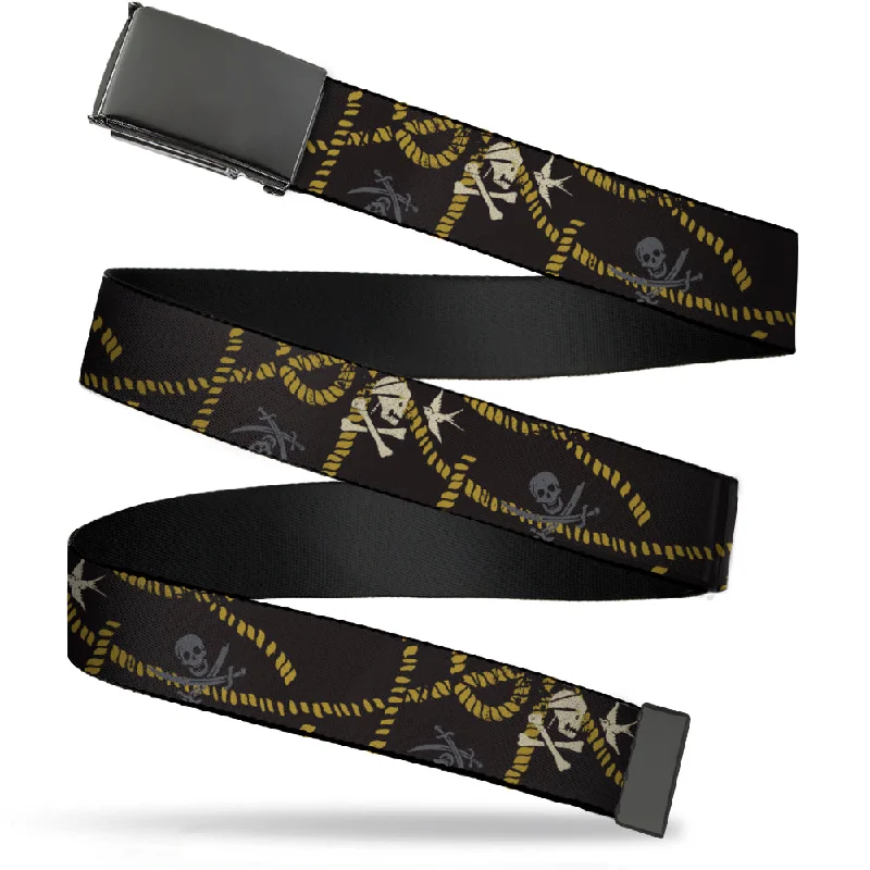 Contemporary elastic cargo belt-Web Belt Blank Black Buckle - Jack Sparrow's Flag Icons/Skull & Crossed Swords/Rope Black/Tan/Cream/Gray Webbing