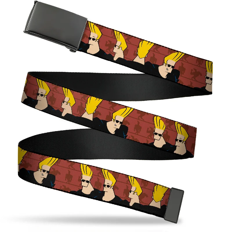 Vintage cotton webbing belt-Web Belt Blank Black Buckle - Johnny Bravo Pose Turns Browns Webbing