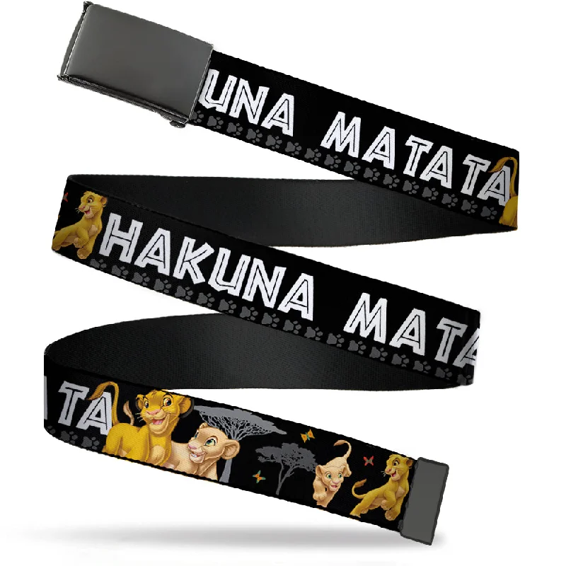 Modern steel buckle belt-Web Belt Blank Black Buckle - Lion King Simba & Nala HAKUNA MATATA Webbing