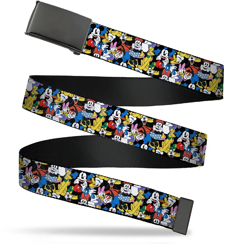 Slim canvas striped belt-Web Belt Blank Black Buckle - Mickey and Friends Sensational 6 Poses Stacked Webbing