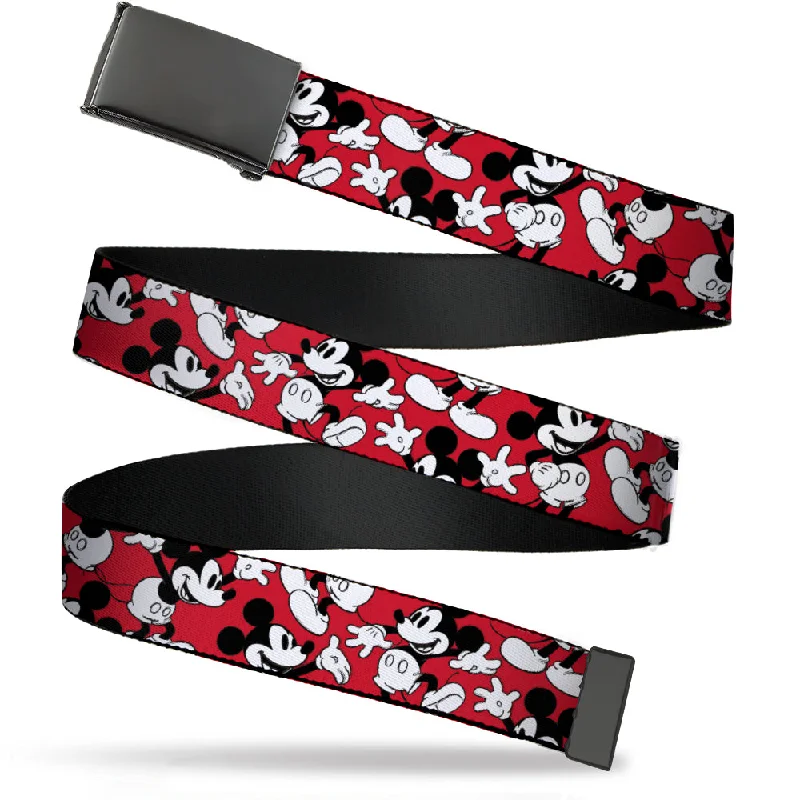 Rustic gray suede belt-Web Belt Blank Black Buckle - Mickey Mouse Poses Scattered Red/Black/White Webbing