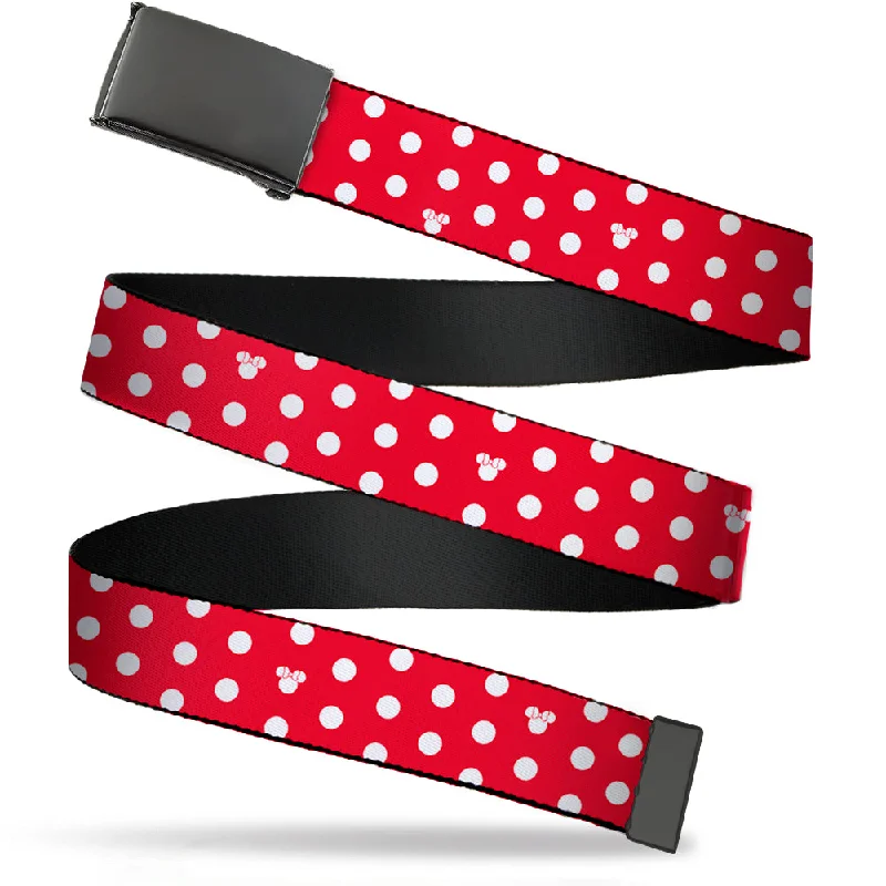 Unique double buckle belt-Web Belt Blank Black Buckle - Minnie Mouse Polka Dot/Mini Silhouette Red/White Webbing