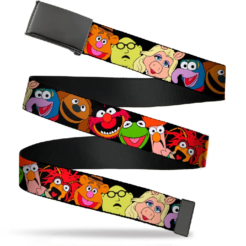 Unique vintage brass belt-Web Belt Blank Black Buckle - Muppets Faces Black Webbing