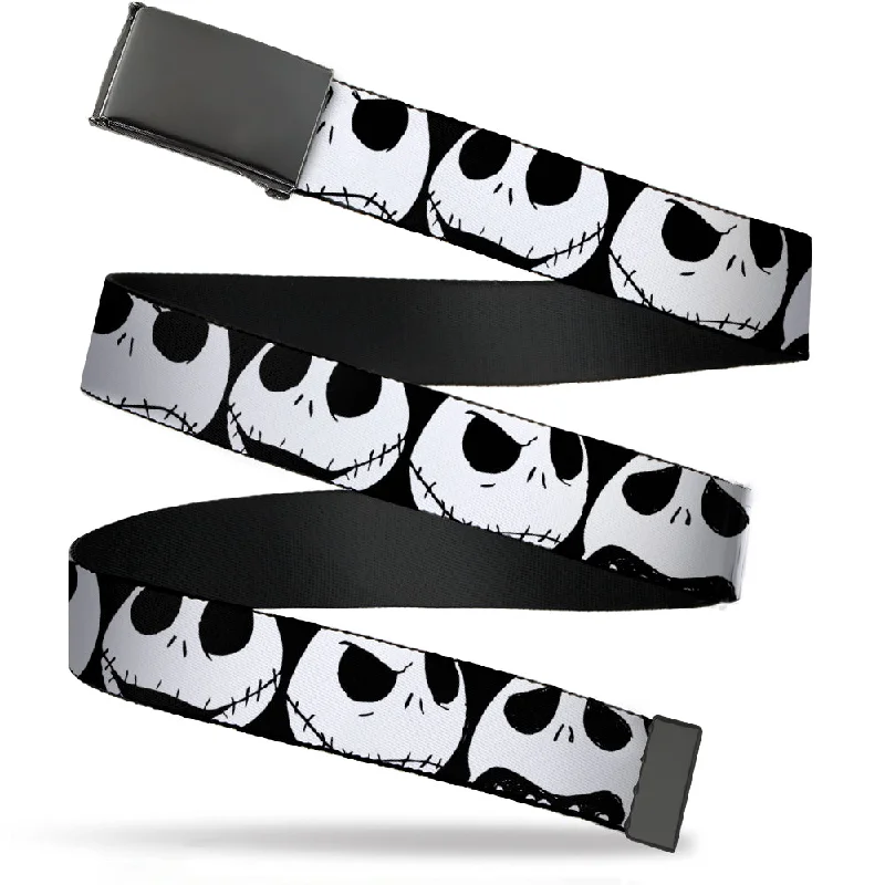 Contemporary stretch fabric belt-Web Belt Blank Black Buckle - Nightmare Before Christmas 7-Jack Expressions CLOSE-UP Black/White Webbing