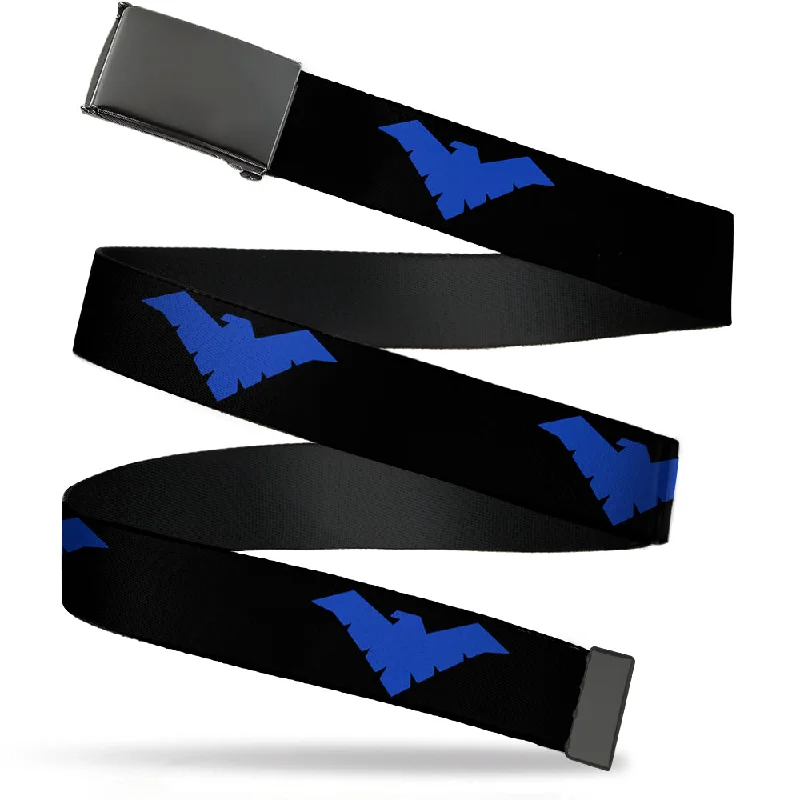 Elegant gold leather belt-Web Belt Blank Black Buckle - Nightwing Logo Black/Blue Webbing