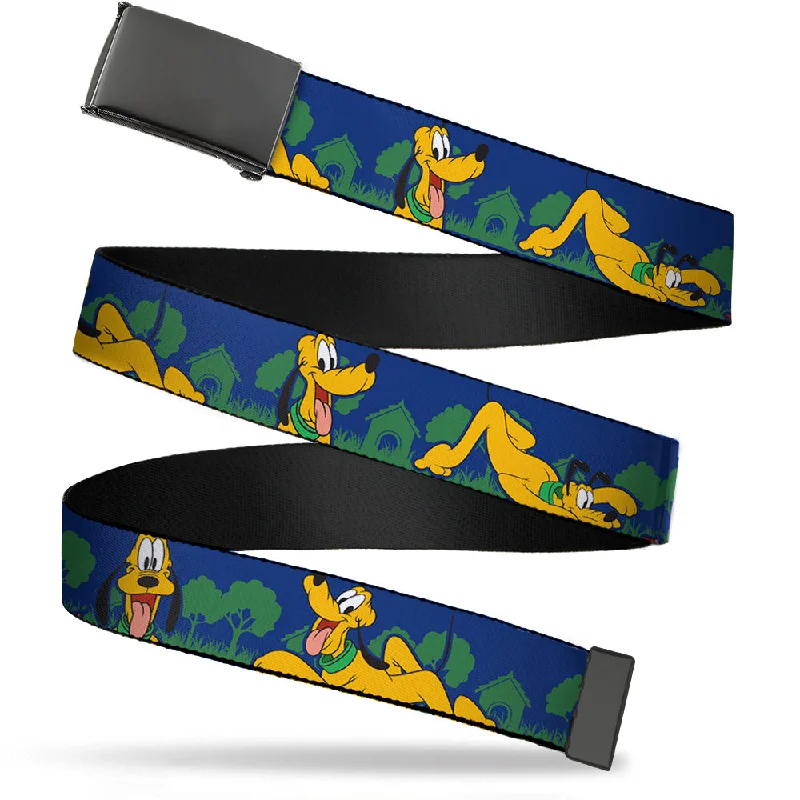 Contemporary elastic woven belt-Web Belt Blank Black Buckle - Pluto 4-Poses/Landscape Blue/Green Webbing