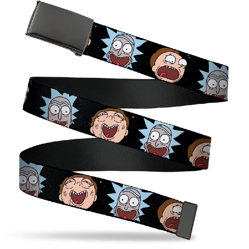 Slim leather embossed belt-Web Belt Blank Black Buckle - Rick and Morty Expressions in Space Webbing