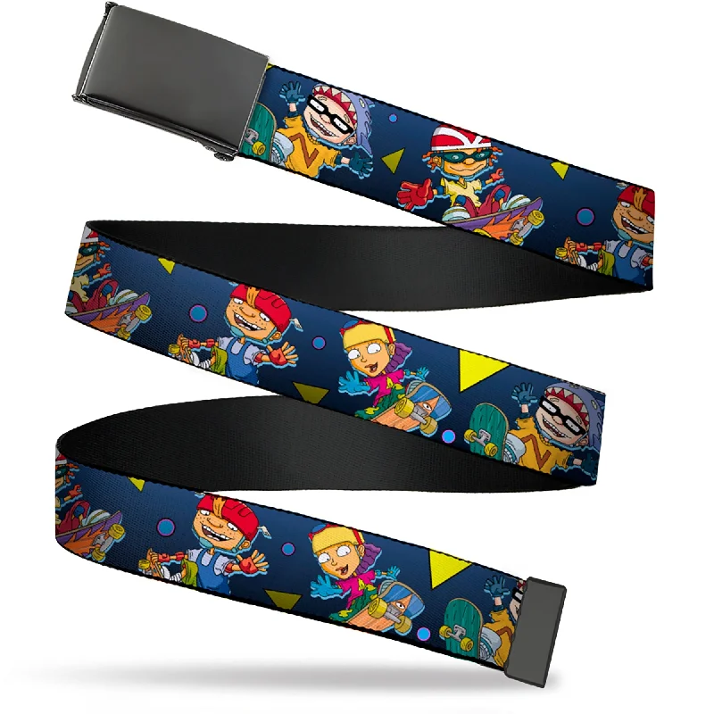 Unique brass cowboy buckle-Web Belt Blank Black Buckle - Rocket Power 4-Character Action Poses/Shapes Cool Gray/Multi Color Webbing