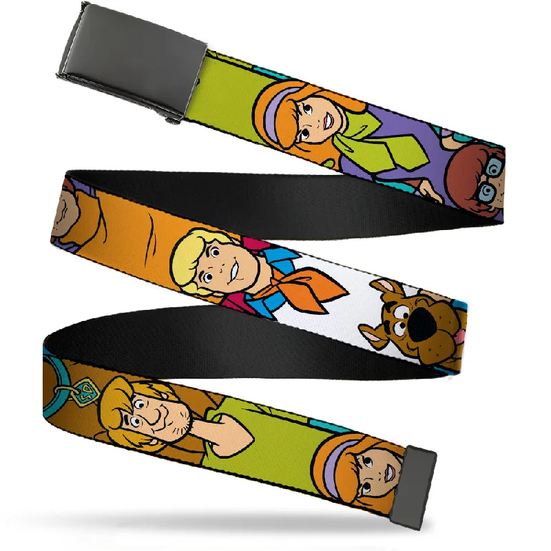 Minimalist matte black belt-Web Belt Blank Black Buckle - Scooby Doo 5-Character Poses Stack Webbing