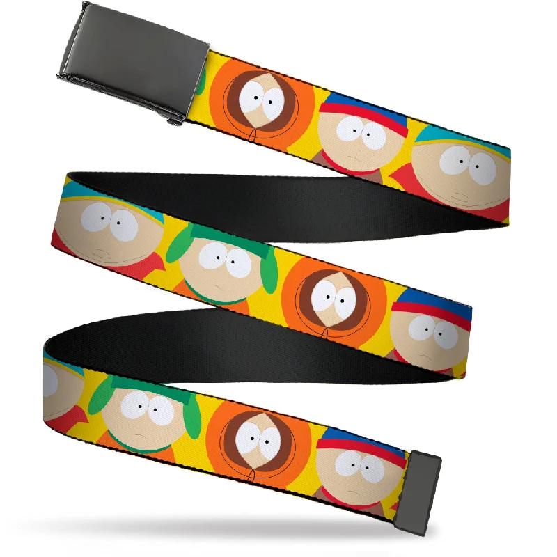 Elegant black suede buckle-Web Belt Blank Black Buckle - South Park Boys Close-Up Poses Yellow Webbing