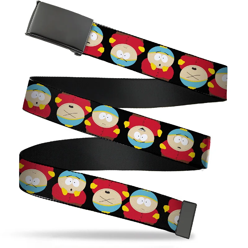 Minimalist white leather belt-Web Belt Blank Black Buckle - South Park Cartman Flip Poses Black Webbing