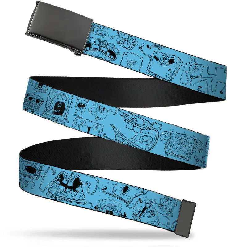 Slim nylon floral belt-Web Belt Blank Black Buckle - SpongeBob SquarePants Doodle Poses Blue/Black Webbing