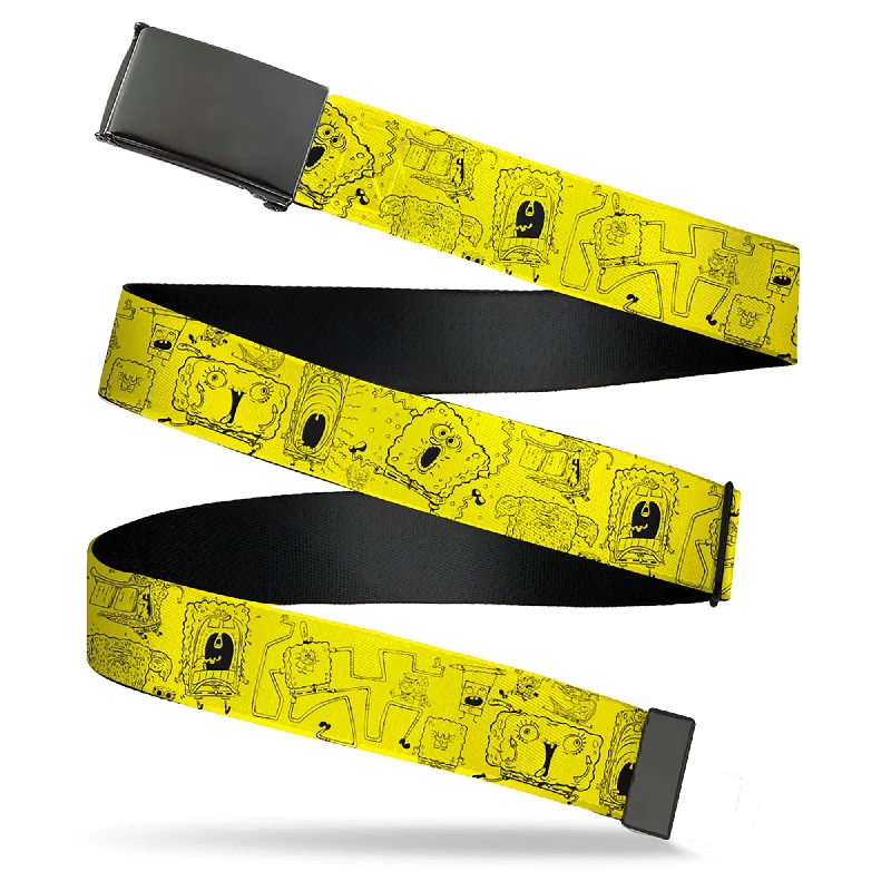 Minimalist beige fabric belt-Web Belt Blank Black Buckle - SpongeBob SquarePants Poses Collage Yellow/Black Webbing