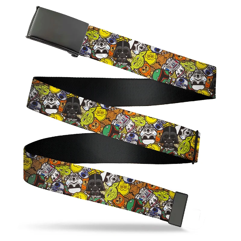 Elegant red patent belt-Web Belt Blank Black Buckle - Star Wars Chibi Characters Stacked Webbing