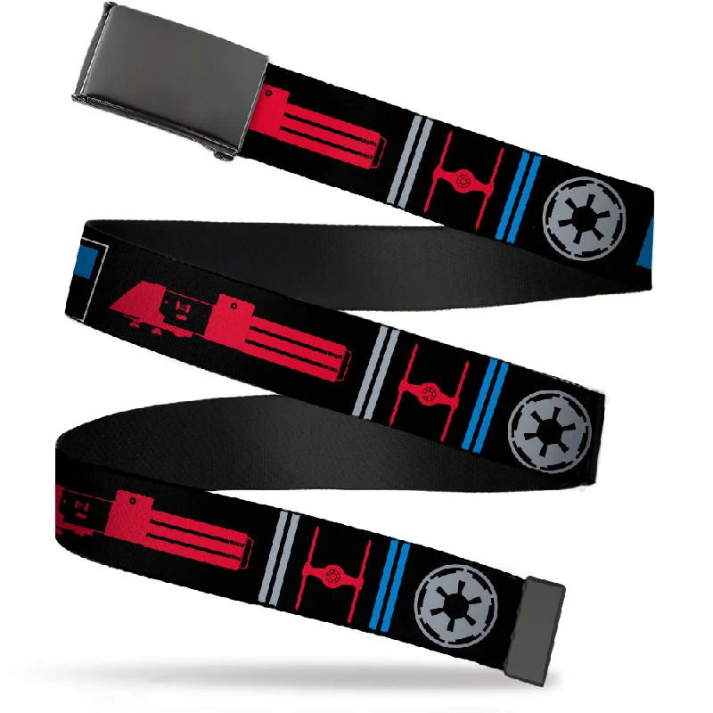 Handmade suede brown belt-Web Belt Blank Black Buckle - Star Wars EMPIRE/Galactic Empire Elements Collage Black/Blue/Gray/Red/White Webbing