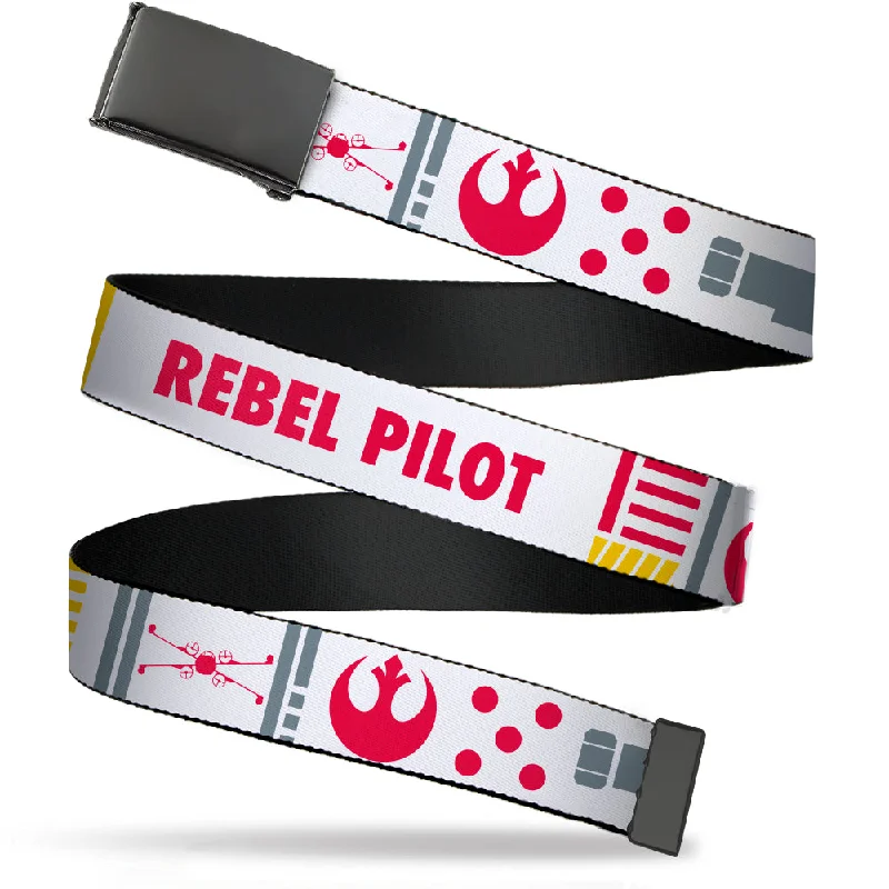 Elegant patent leather belt-Web Belt Blank Black Buckle - Star Wars REBEL PILOT Rebel Alliance Insignia/Lightsaber/X-Wing Fighter White/Red/Yellow/Gray Webbing