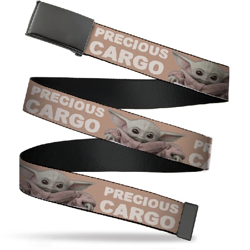 Slim braided cotton belt-Web Belt Blank Black Buckle - Star Wars The Child Sitting Pose PRECIOUS CARGO Tan/White Webbing