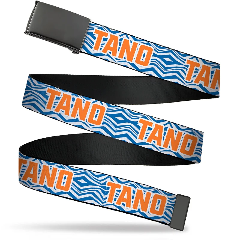 Vintage cotton braided belt-Web Belt Blank Black Buckle - Star Wars The Clone Wars Ahsoka TANO Text Waves White/Blue/Orange Webbing