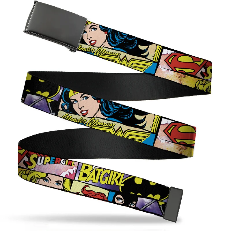 Unique reversible black belt-Web Belt Blank Black Buckle - Superheroines Wonder Woman/Supergirl/Batgirl Webbing