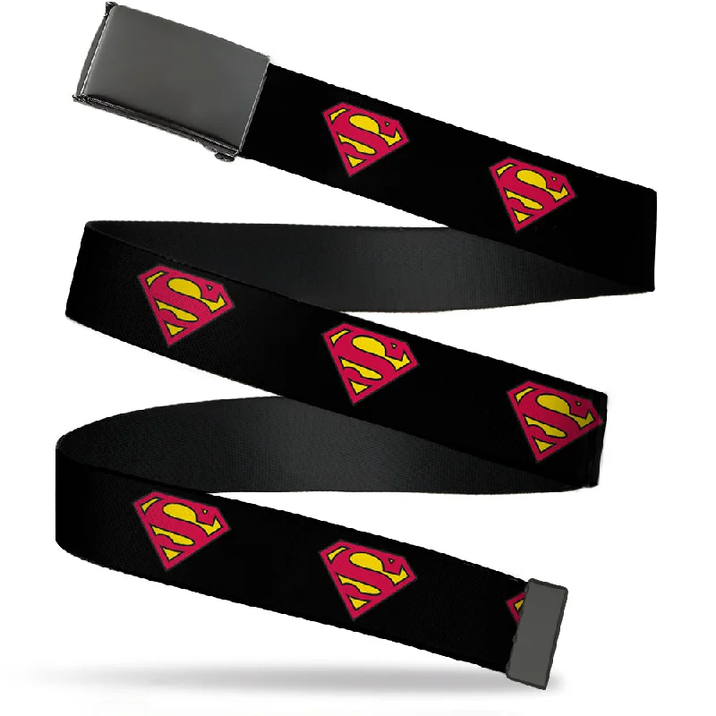 Wide canvas tactical belt-Web Belt Blank Black Buckle - Superman Shield Black Webbing