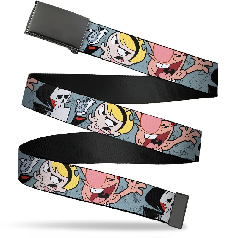 Minimalist gray canvas buckle-Web Belt Blank Black Buckle - The Grim Adventures of Billy & Mandy Group Pose Gray Webbing