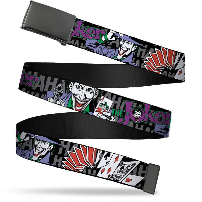 Modern stainless steel buckle belt-Web Belt Blank Black Buckle - The Joker Pose/Cards/HAHAHAHA Black/Gray Webbing