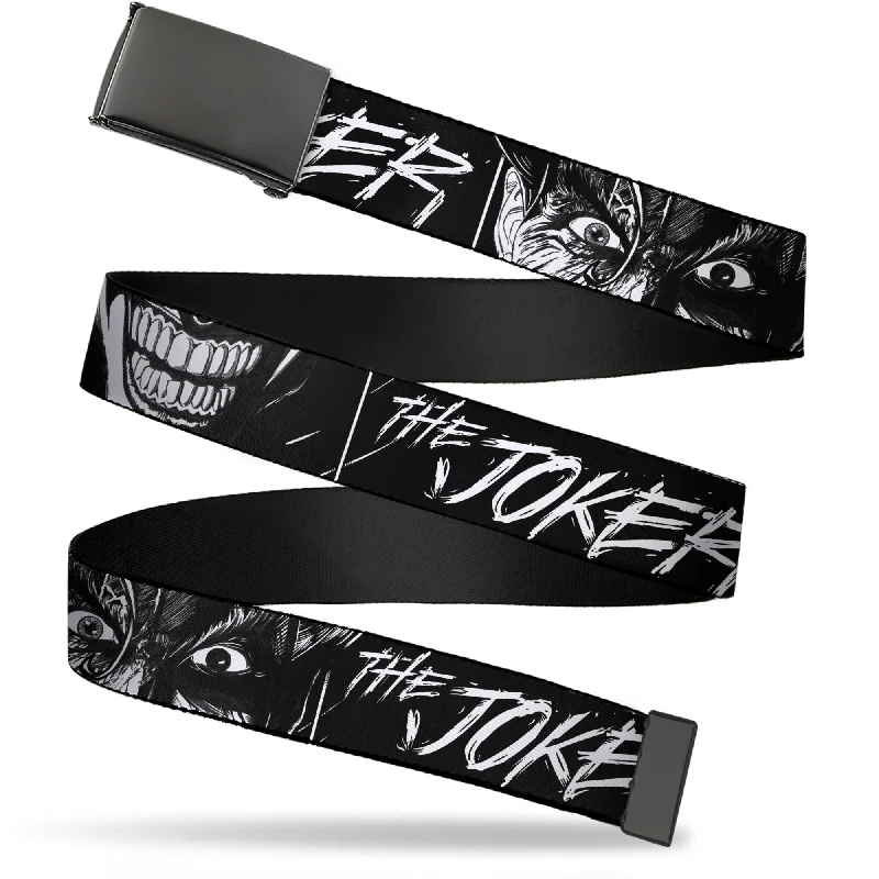 Modern silver leather belt-Web Belt Blank Black Buckle - THE JOKER Smiling Eyes Sketch Close-Up Black/White Webbing