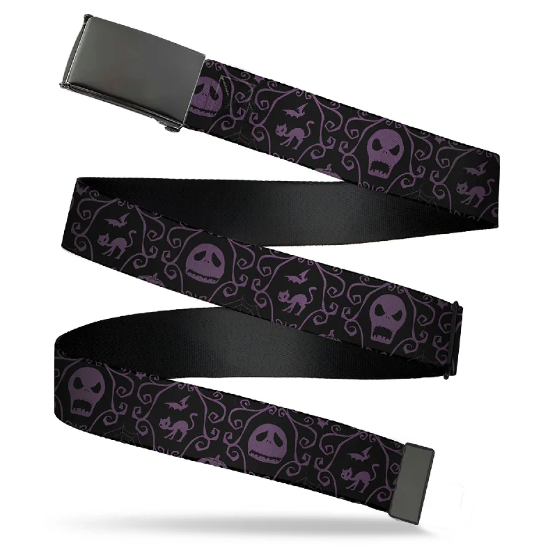 Modern matte gold buckle-Web Belt Blank Black Buckle - The Nightmare Before Christmas Jack Decorative Cat Black/Purple Webbing