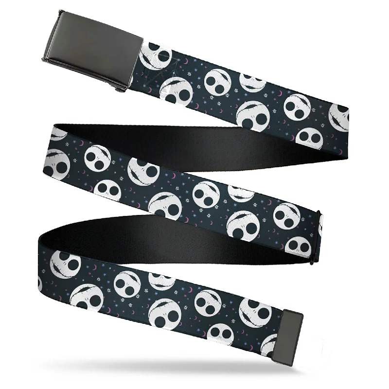 Elegant navy leather belt-Web Belt Blank Black Buckle - The Nightmare Before Christmas Smiling Jack Moon and Stars Black Webbing