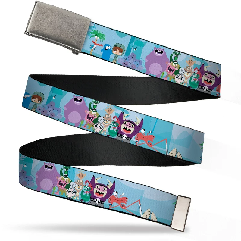 Contemporary woven leather belt-Web Belt Blank Chrome Buckle - Foster's Home for Imaginary Friends Group Pose Blues Webbing