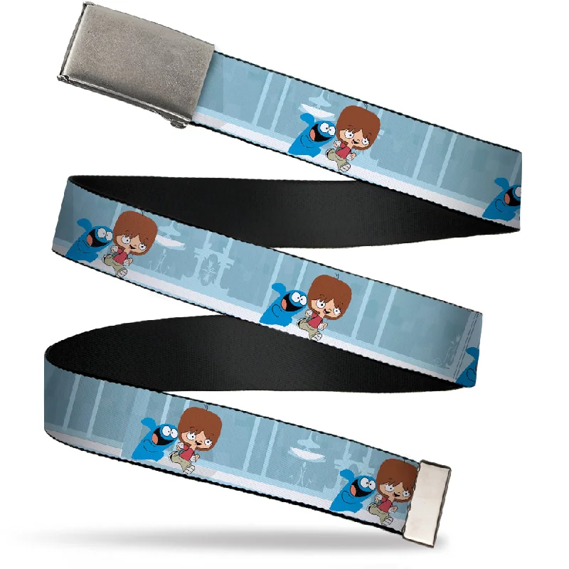 Contemporary stretch leather belt-Web Belt Blank Chrome Buckle - Foster's Home for Imaginary Friends Mac and Bloo Pose Blues Webbing