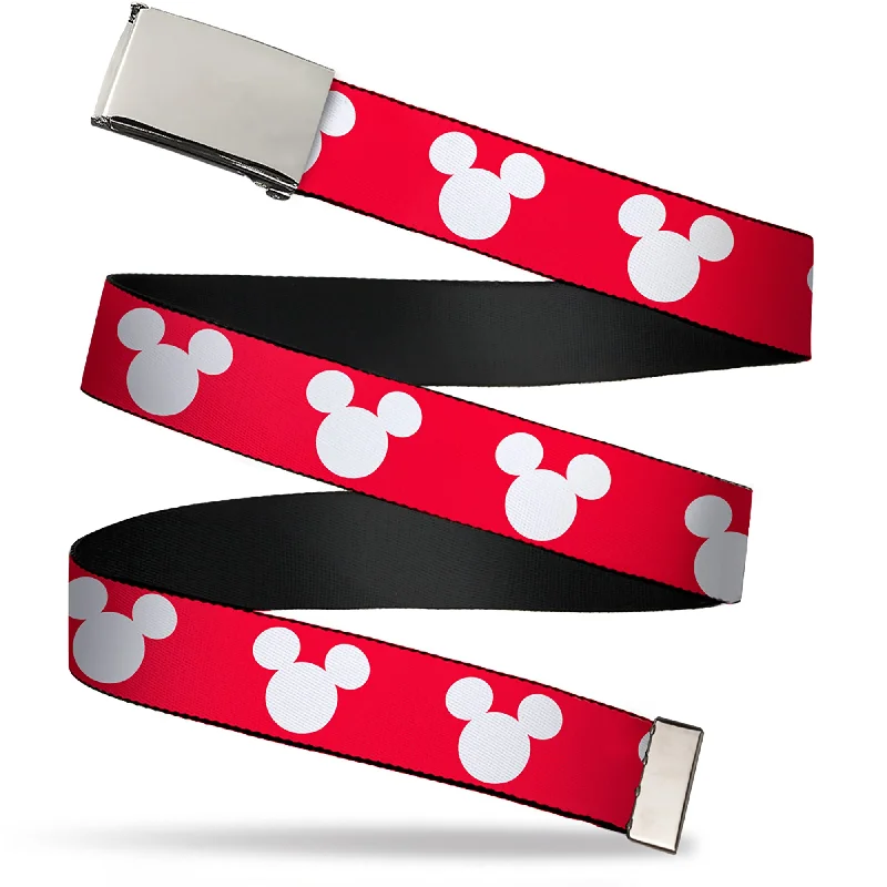 Wide suede snakeskin belt-Web Belt Blank Chrome Buckle - Mickey Mouse Ears Icon Red/White Webbing