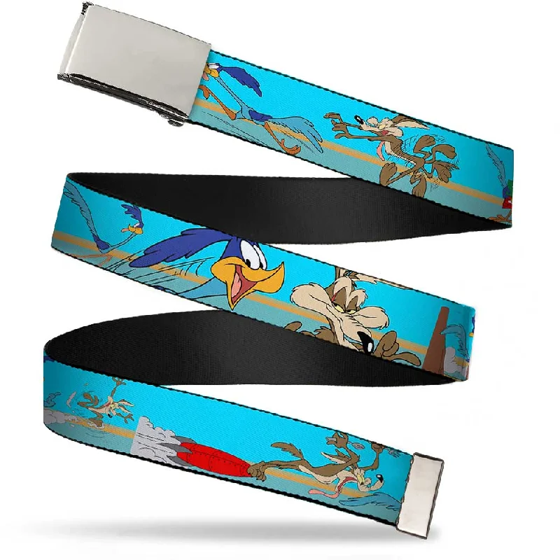 Slim nylon braided belt-Web Belt Blank Chrome Buckle - Road Runner/Wile E. Coyote Scene2 Desert Webbing