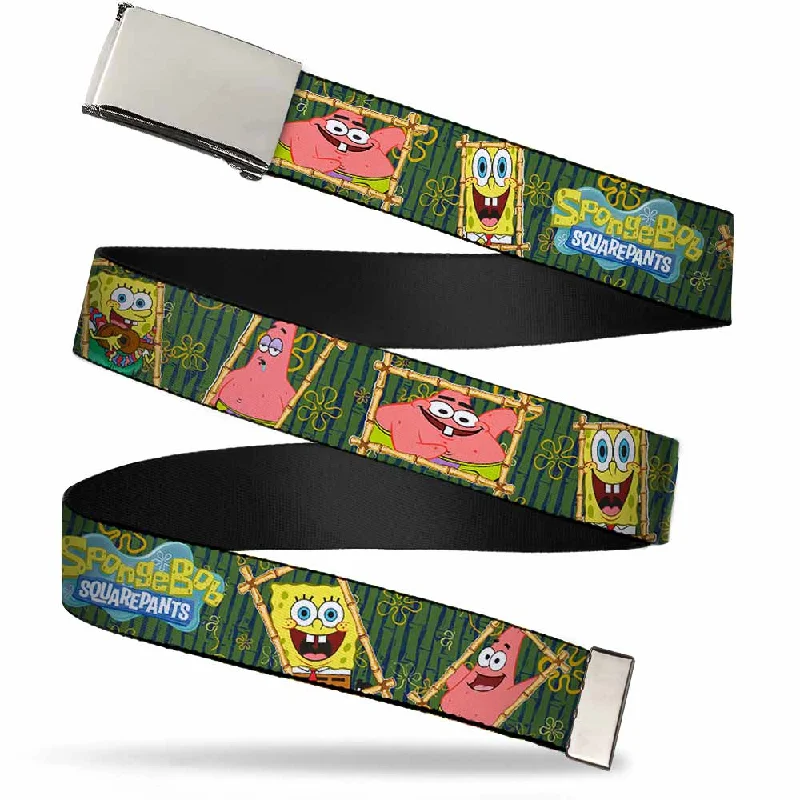 Modern matte silver buckle-Web Belt Blank Chrome Buckle - SpongeBob & Patrick Starfish Bamboo Frames/Logo Webbing