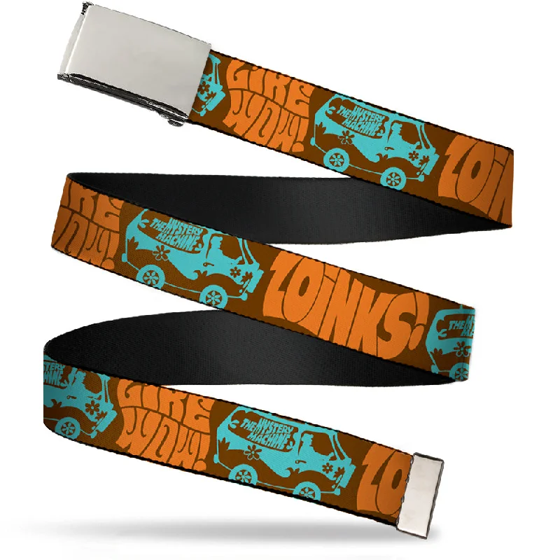 Minimalist beige nylon buckle-Web Belt Blank Chrome Buckle - ZOINKS!/LIKE WOW!/The Mystery Machine Brown/Baby Blue Webbing