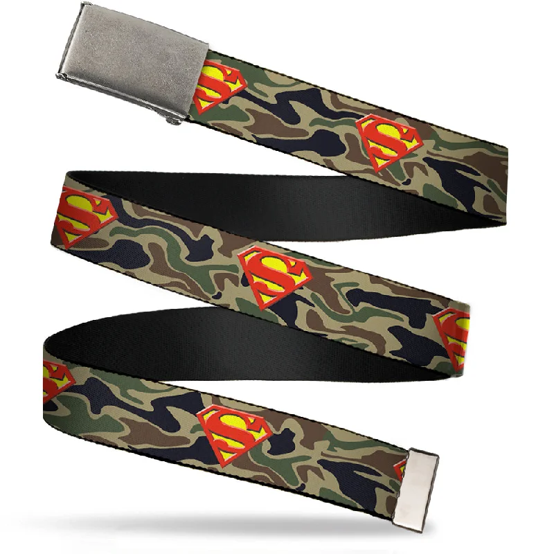 Wide nylon studded belt-Web Belt Blank Matte Buckle - Superman Shield Camo Olive Webbing