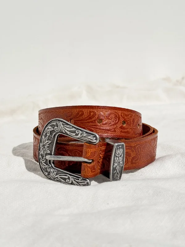 Rustic tan suede belt-Western Vintage Buckle Belt in Tan